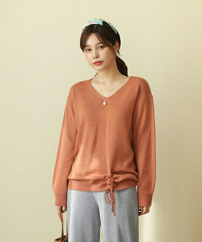 Vネックドロストヘムニット・全5色・b61042 レディース【tops】【トップス ニット ニットトップス 長袖 ドロスト Vネ