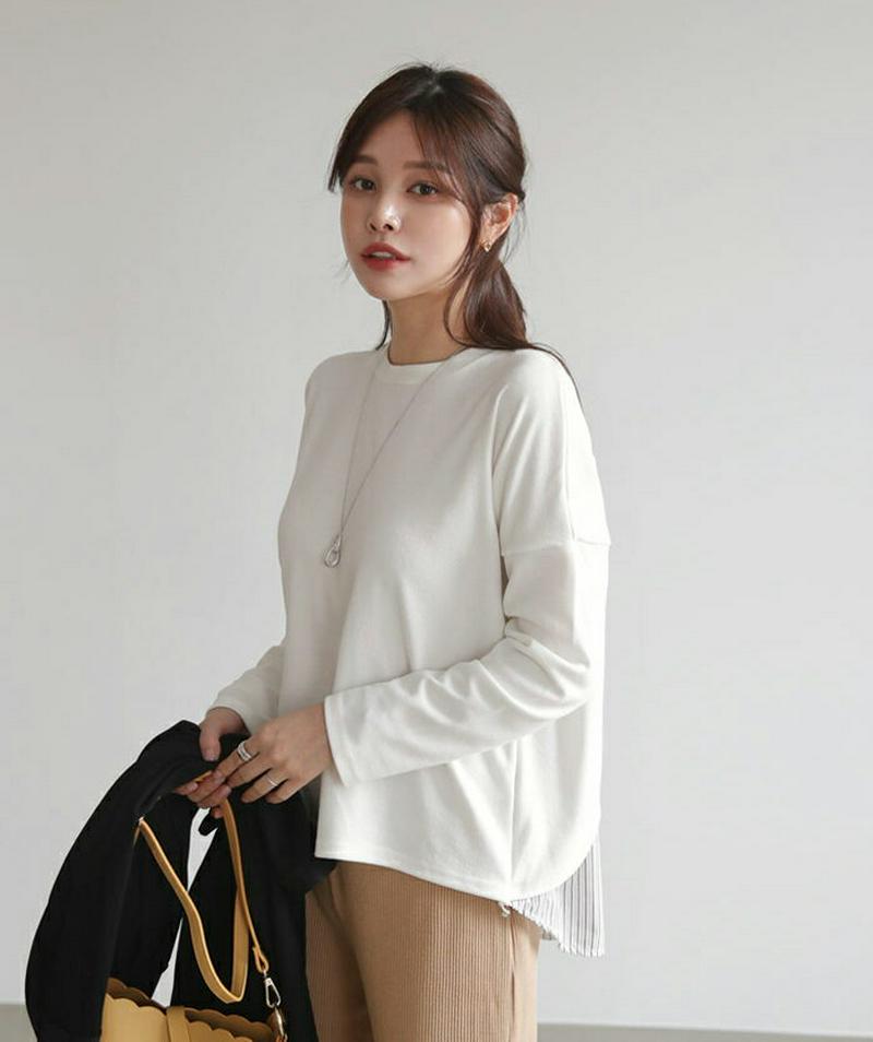 バックストライプTシャツ・全2色・b61035 レディース【tops】【トップス Tシャツ ストライプ 無地 カジュアル 大人 