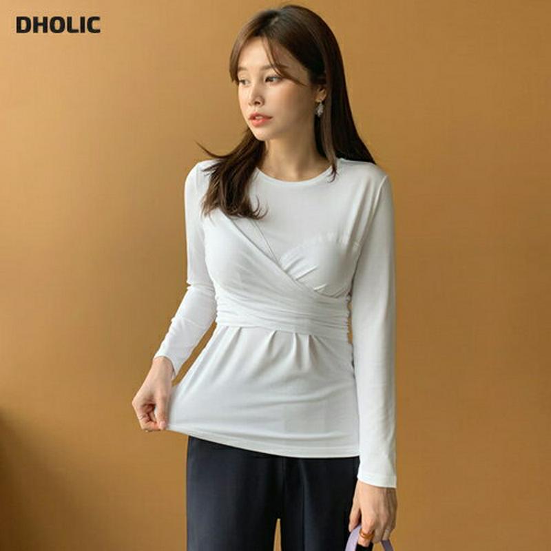 ラップスリムTシャツ・全3色・t61036 レディース【tops】【トップス Tシャツ 長袖 ラップデザイン ロンT 個性的 ユ