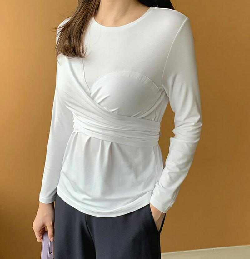 ラップスリムTシャツ・全3色・t61036 レディース【tops】【トップス Tシャツ 長袖 ラップデザイン ロンT 個性的 ユ