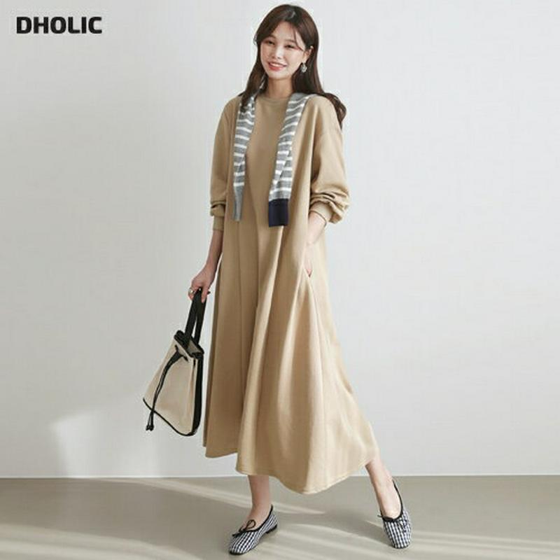 フレアスウェットワンピース・全3色・b61043 レディース【ops】【ワンピース ロング ロングワンピース 長袖 スウェット 