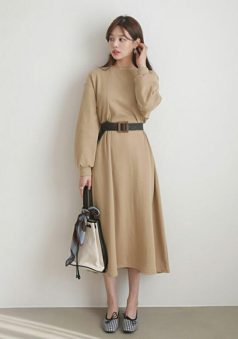 フレアスウェットワンピース・全3色・b61043 レディース【ops】【ワンピース ロング ロングワンピース 長袖 スウェット 