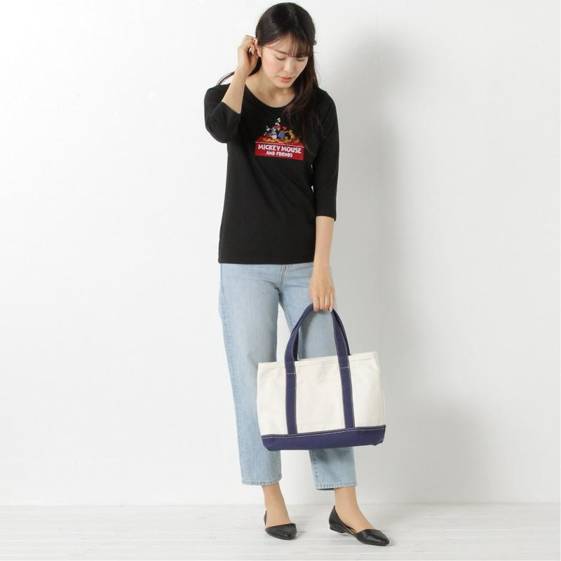 【おうちディズニー】ロゴ７分袖刺繍Ｔシャツ「ミッキー＆フレンズ」【Ｍ～３Ｌ】（ディズニー）