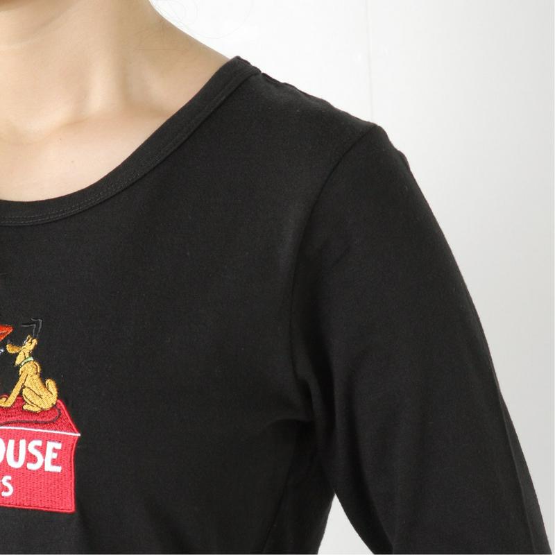 【おうちディズニー】ロゴ７分袖刺繍Ｔシャツ「ミッキー＆フレンズ」【Ｍ～３Ｌ】（ディズニー）