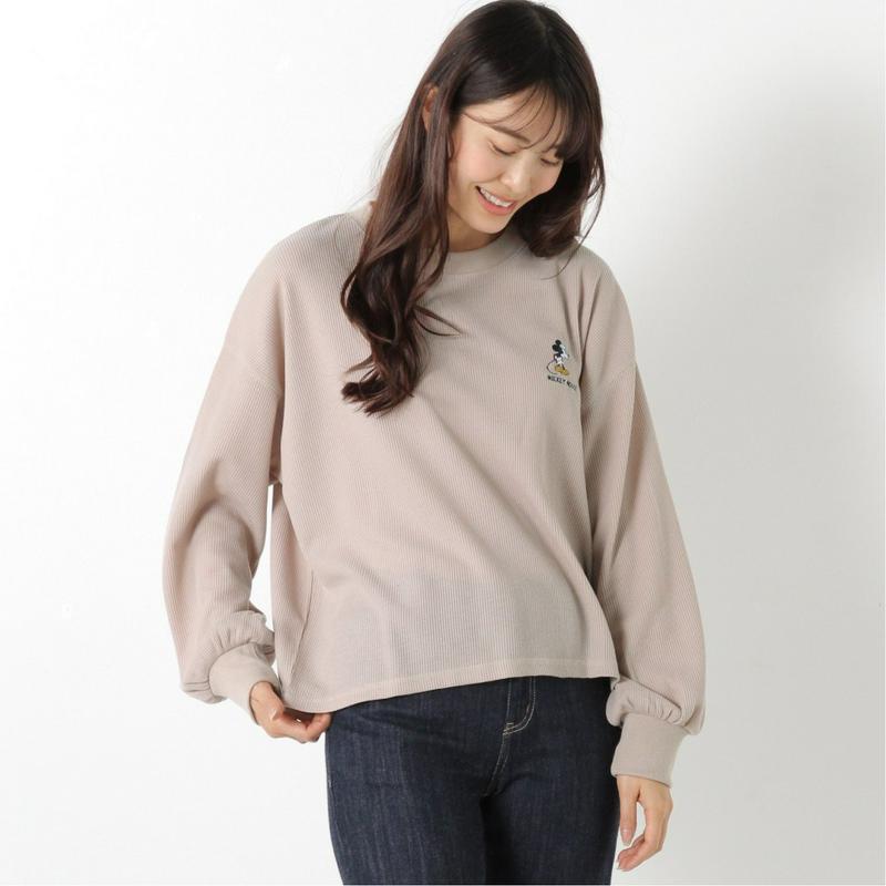 ミッキー刺繍入りワッフルプルオーバー【Ｍ～３Ｌ】「ミッキーマウス」（ディズニー）