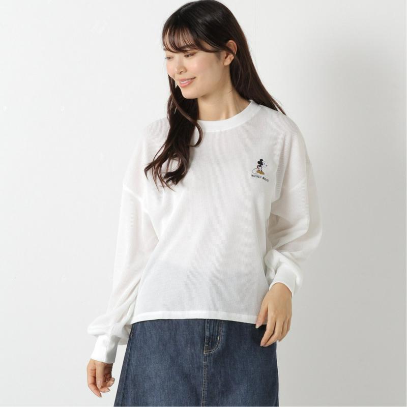 ミッキー刺繍入りワッフルプルオーバー【Ｍ～３Ｌ】「ミッキーマウス」（ディズニー）
