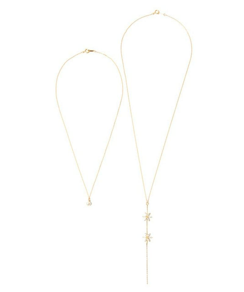 K14GF 3way パール×花ガラスチェーンネックレス