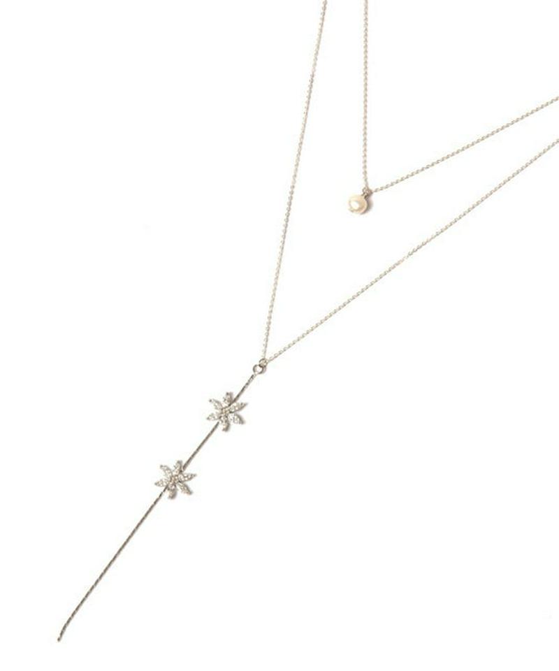 S925 3way パール×花ガラスチェーンネックレス