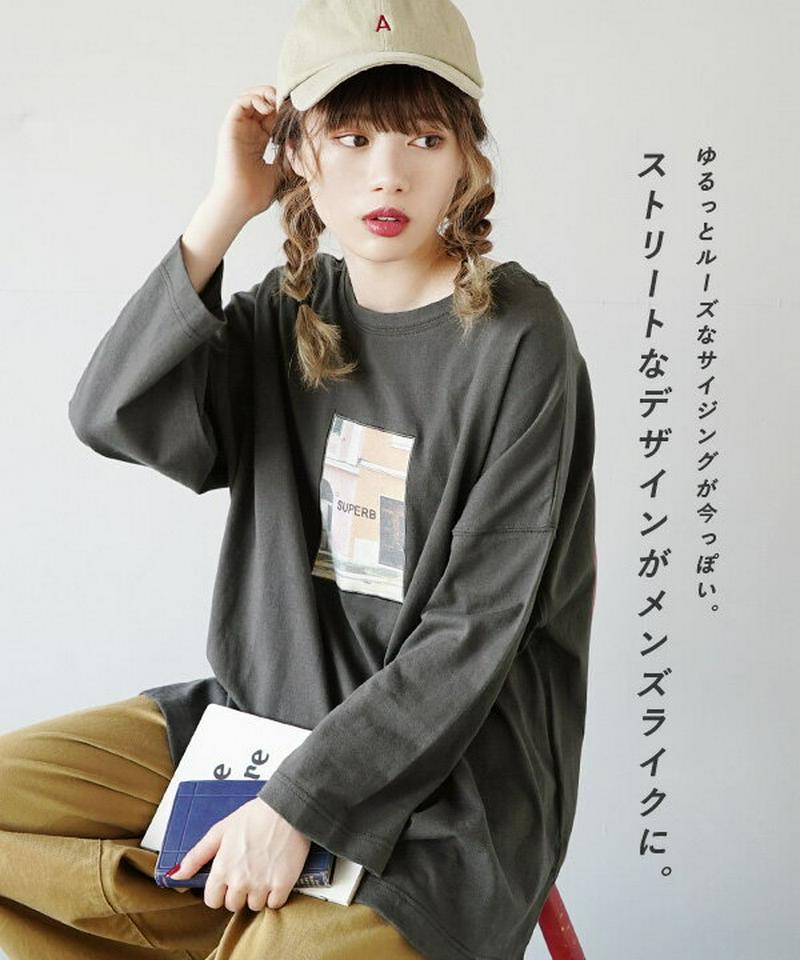Tシャツ / 2way 使いのマルチフロントな フォトプリントTee 。 レディース トップス カットソー プルオーバー ロング