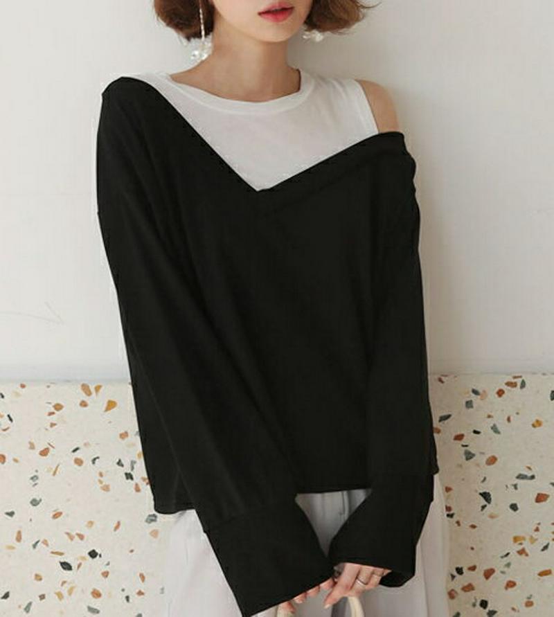 レイヤードVネックスウェット・全2色・t57966 レディース 【tops】【トップス スウェット トレーナー Vネック レイヤ