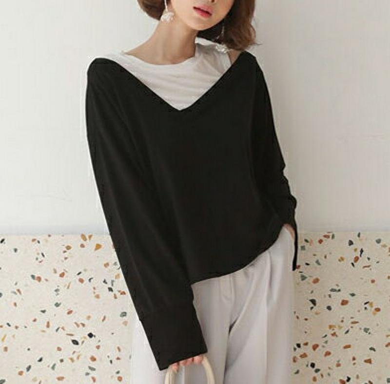 レイヤードVネックスウェット・全2色・t57966 レディース 【tops】【トップス スウェット トレーナー Vネック レイヤ