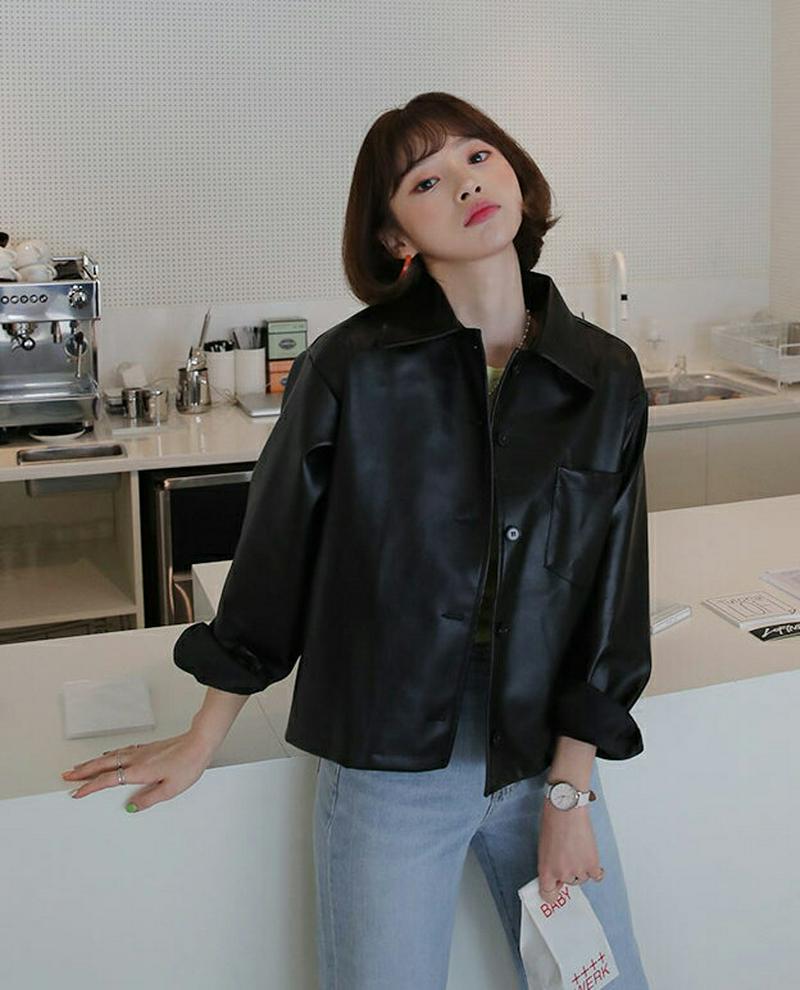 レザー調ジャケット・全2色・t55432 レディース 【jk】【ジャケット アウター レザー 長袖 無地 カジュアル ゆったり 