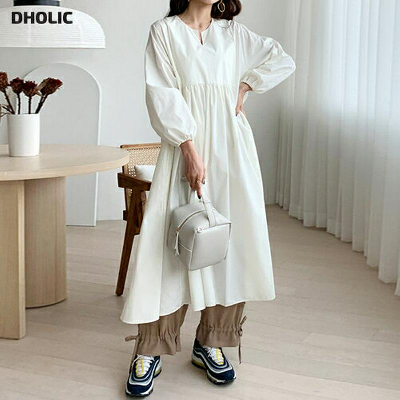 フレアギャザーワンピース・全3色・b55426 レディース 【ops】【ワンピース ロング丈 ロング フレア Vネック スリット