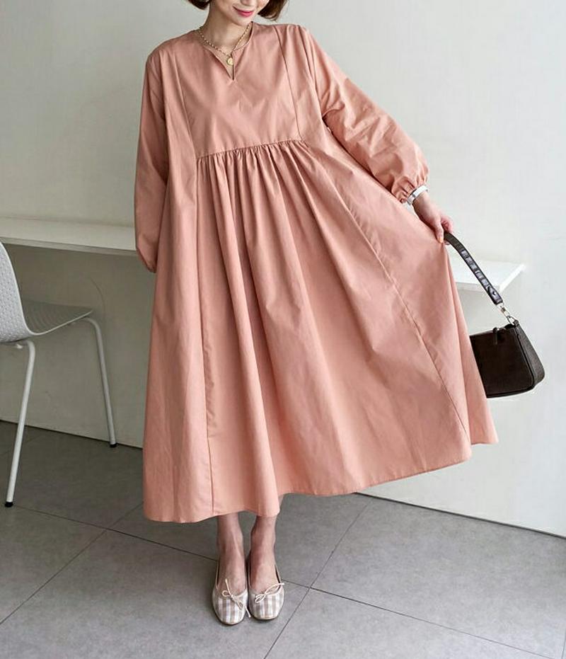 フレアギャザーワンピース・全3色・b55426 レディース 【ops】【ワンピース ロング丈 ロング フレア Vネック スリット