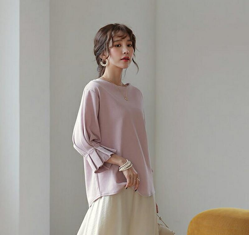 タックスリーブTシャツ・全3色・b55425 レディース 【tops】【トップス Tシャツ タック フリル 7分丈 ボートネック