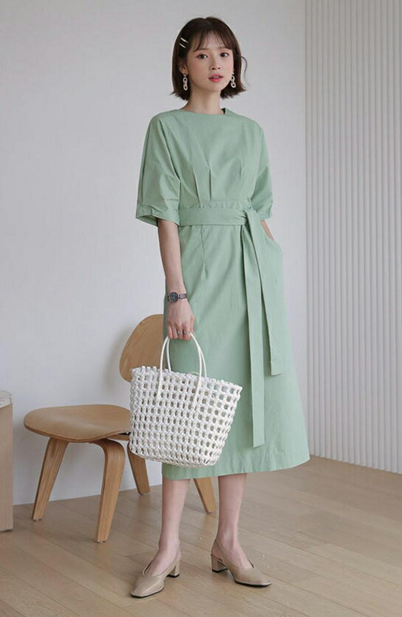 タックリボンワンピース・全3色・b55427 レディース 【ops】【ワンピース ロング丈 ロング ロングワンピース リボン 半