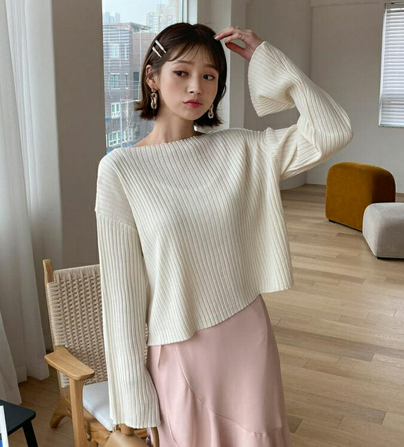 リブボートネックニット・全4色・b55417 レディース 【tops】【トップス ニット リブニット リブ ボートネック 長袖 