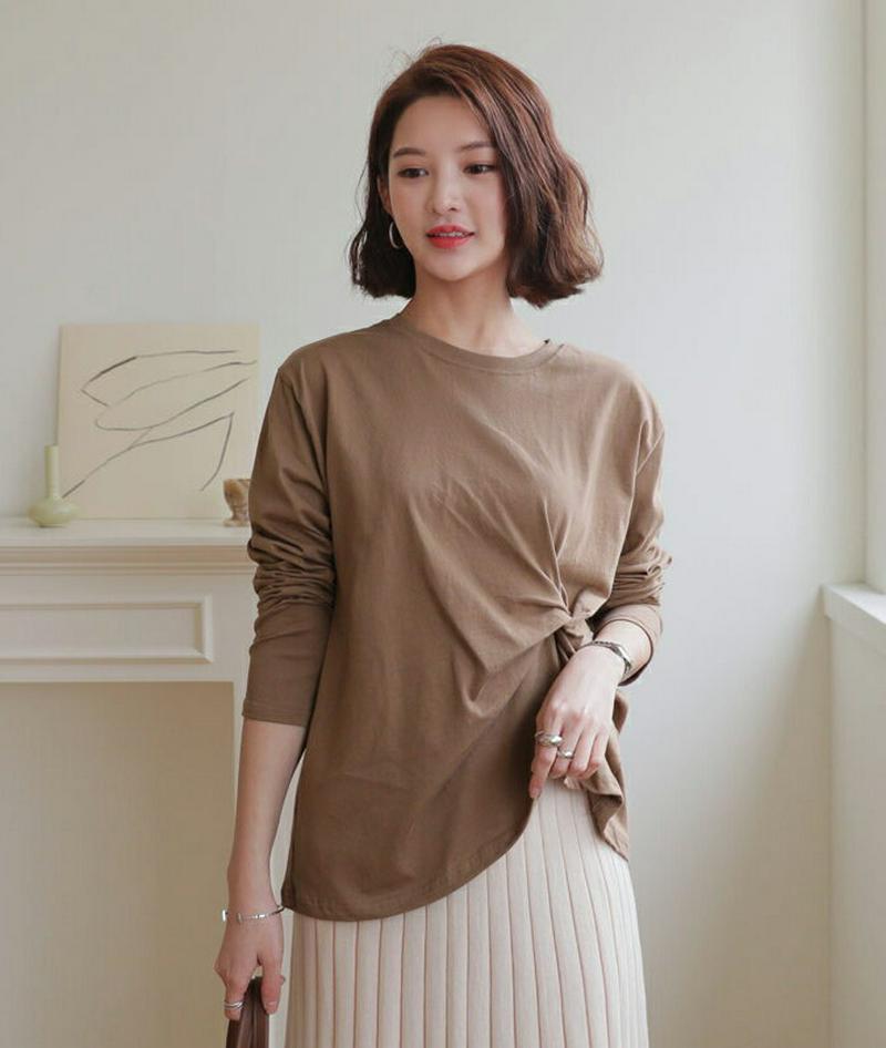 ツイストTシャツ・全4色・t61176 レディース【tops】【トップス Tシャツ 長袖 ツイスト 単色 無地 シンプル カジュ