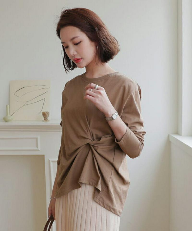 ツイストTシャツ・全4色・t61176 レディース【tops】【トップス Tシャツ 長袖 ツイスト 単色 無地 シンプル カジュ