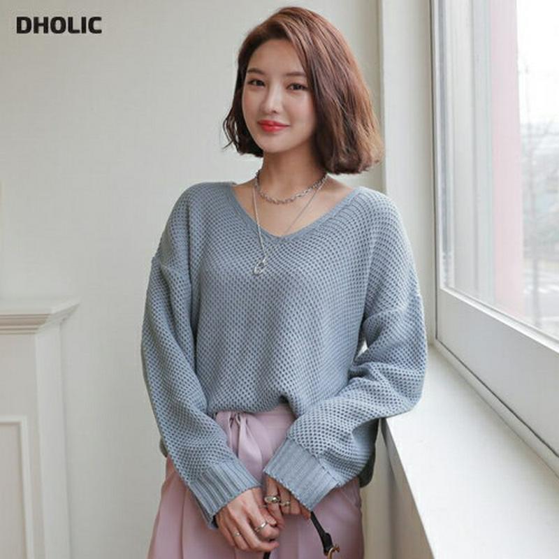 ドロップショルダーVネックニット・全4色・b61181 レディース【tops】【トップス ニット ニットトップス 長袖 Vネック