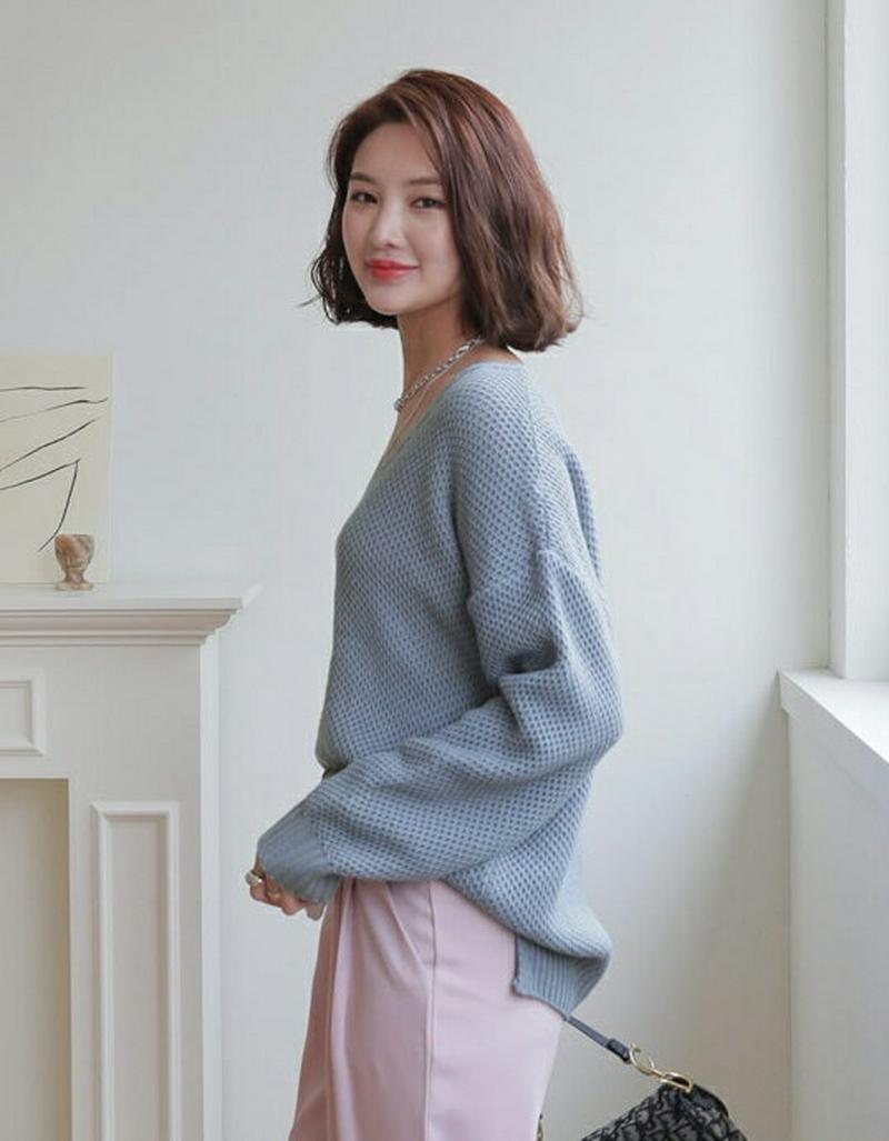 ドロップショルダーVネックニット・全4色・b61181 レディース【tops】【トップス ニット ニットトップス 長袖 Vネック
