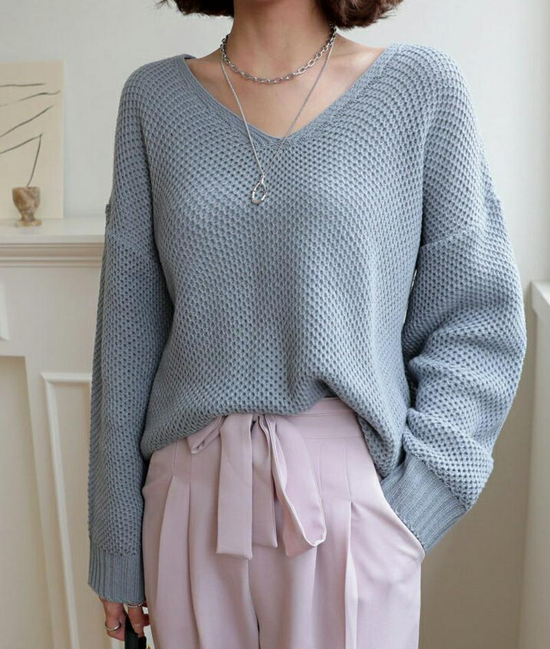 ドロップショルダーVネックニット・全4色・b61181 レディース【tops】【トップス ニット ニットトップス 長袖 Vネック