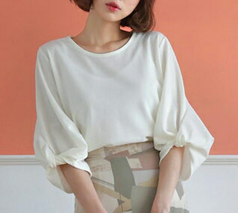 ツイストスリーブTシャツ・全2色・t57968 レディース 【tops】【トップス Tシャツ ブラウス 7分丈 ツイスト 無地 