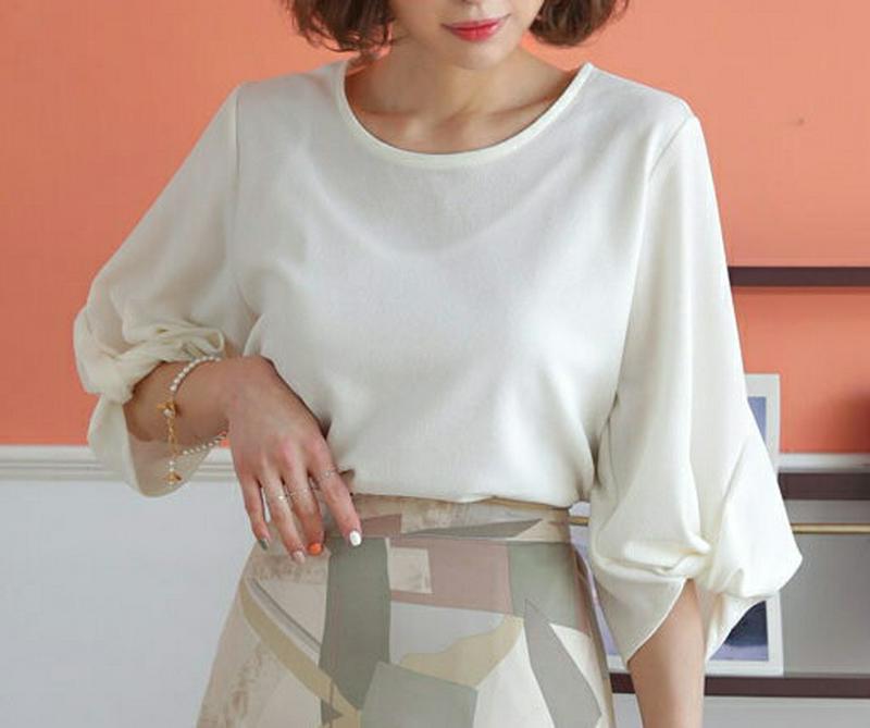 ツイストスリーブTシャツ・全2色・t57968 レディース 【tops】【トップス Tシャツ ブラウス 7分丈 ツイスト 無地 