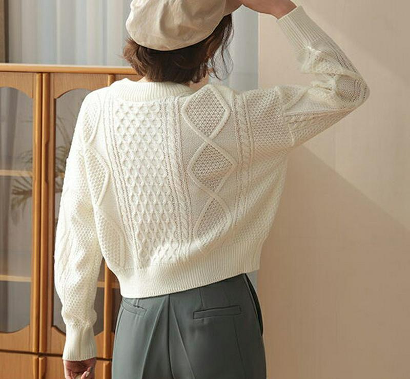 Vネックツイストクロップドニット・全3色・b57976 レディース 【tops】【トップス 長袖 Vネック ニット クロップド 
