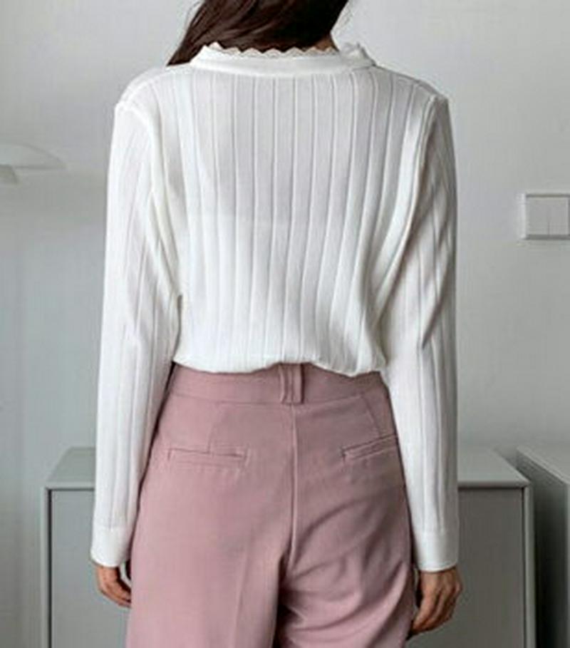 レースVネックボタンニット・全2色・b58046 レディース 【tops】【ニット トップス Vネック レイヤード リブ 長袖 