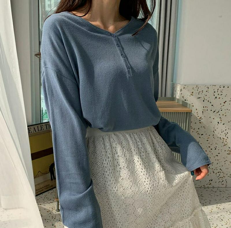 ボタンVネックニット・全3色・b57974 レディース 【tops】【トップス Vネック ニット ボタン 長袖 ゆったり 大き目