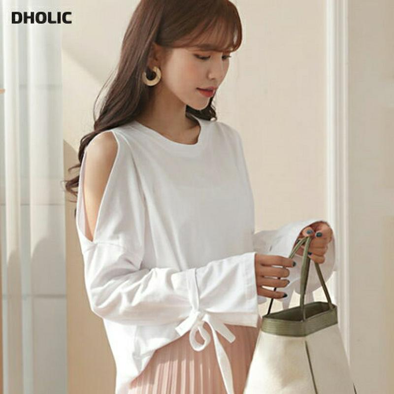ショルダースリットリボンTシャツ・全2色・t57959 レディース 【tops】【トップス Tシャツ スリット リボン フレアス