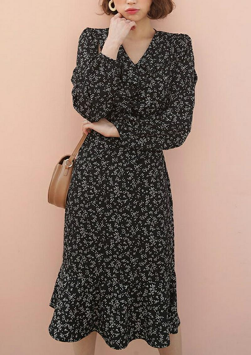 Vネックフリル花柄ワンピース・全3色・t57981 レディース 【ops】【ワンピース ミディ丈 ミディ Vネック 花柄 フレア