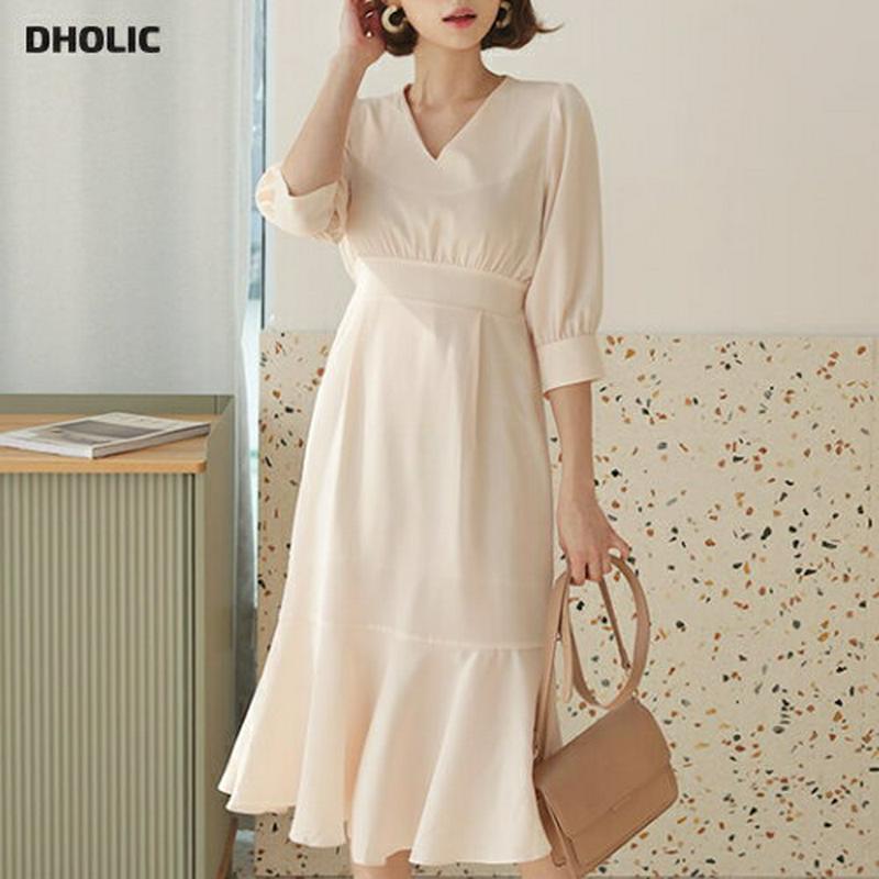 Vネックラッフルヘムワンピース・全3色・t57983 レディース 【ops】【ワンピース ロング丈 ロング ロングワンピース 無