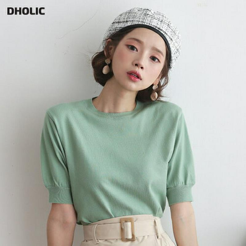 ショートパフスリーブニット・全3色・t57970 レディース 【tops】【トップス ニット Tシャツ ラウンドネック 半袖 5