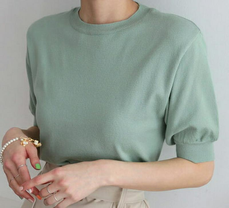 ショートパフスリーブニット・全3色・t57970 レディース 【tops】【トップス ニット Tシャツ ラウンドネック 半袖 5