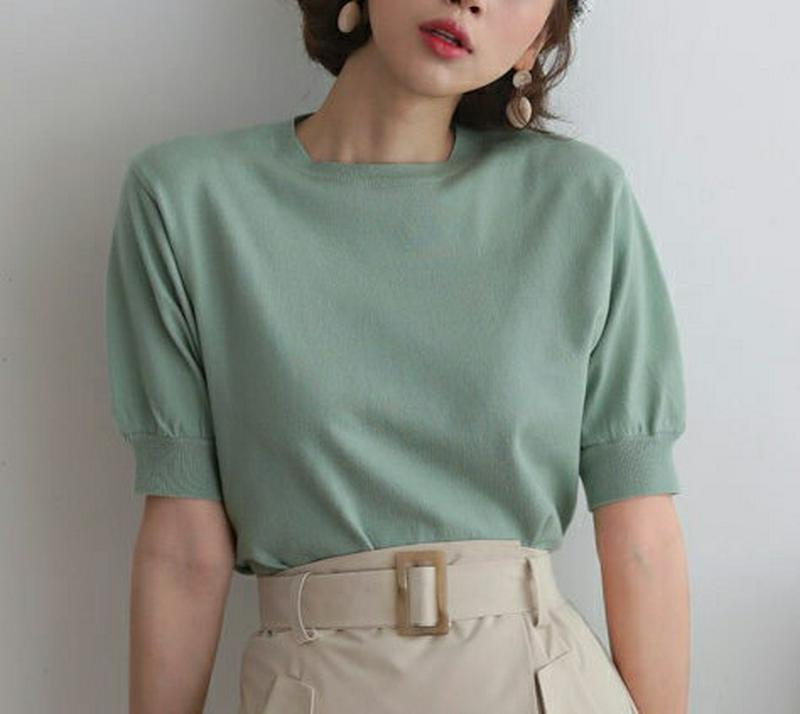 ショートパフスリーブニット・全3色・t57970 レディース 【tops】【トップス ニット Tシャツ ラウンドネック 半袖 5