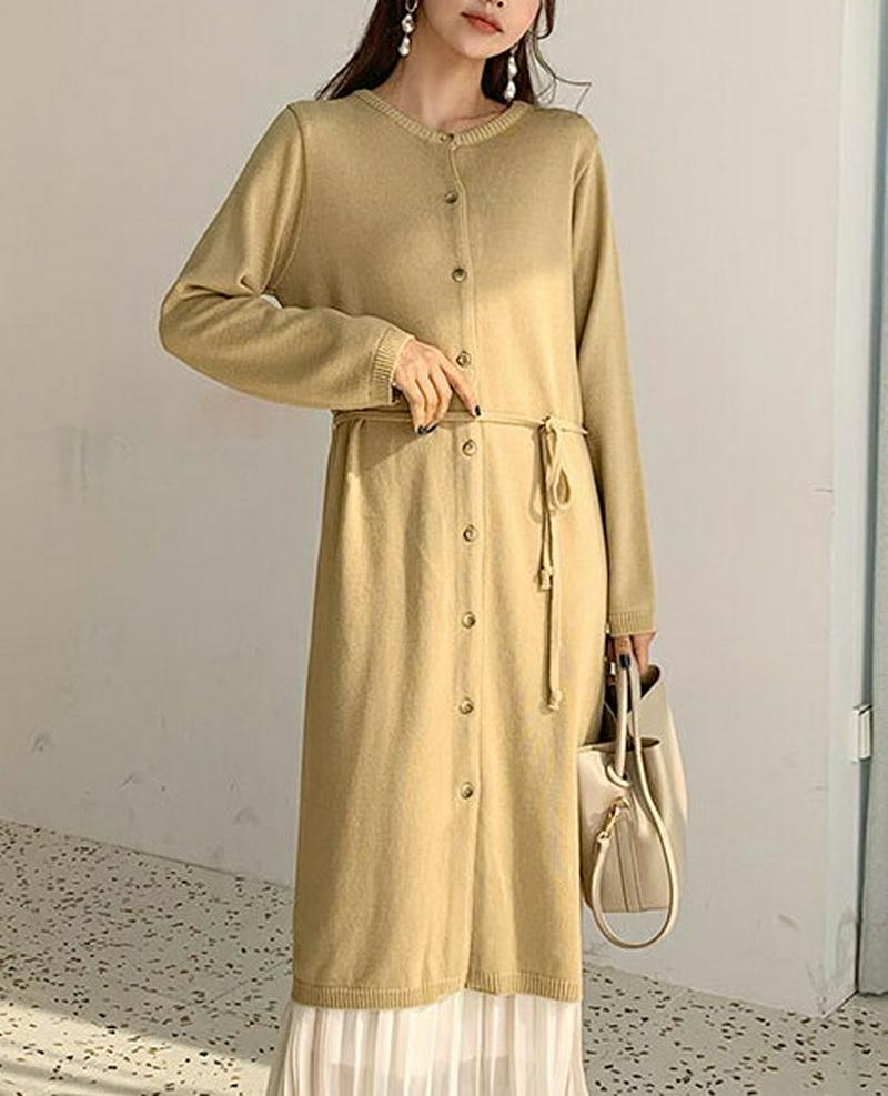 ストラップ付ボタンニットワンピース・全3色・t57982 レディース 【ops】【ワンピース ロング丈 ロングワンピース カーデ