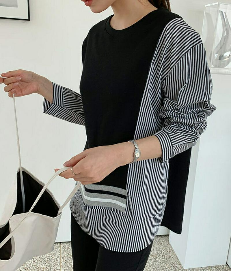 ストライプコントラストTシャツ・全2色・b61124 レディース【tops】【トップス Tシャツ 長袖 ストライプ コントラスト