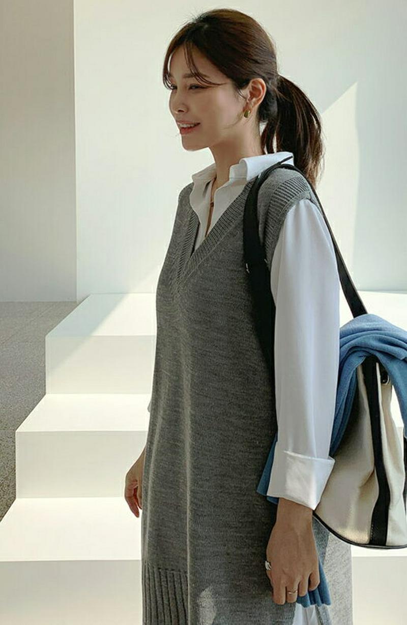 Vネックロングニットベスト・全4色・b61127 レディース【tops】【トップス ニットベスト ニット ベスト レイヤード ロ