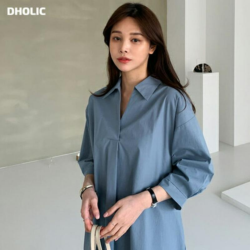 プルオーバーシャツワンピース・全2色・b61136 レディース【ops】【ワンピース ミディ丈 ミディワンピース ミディアム シ