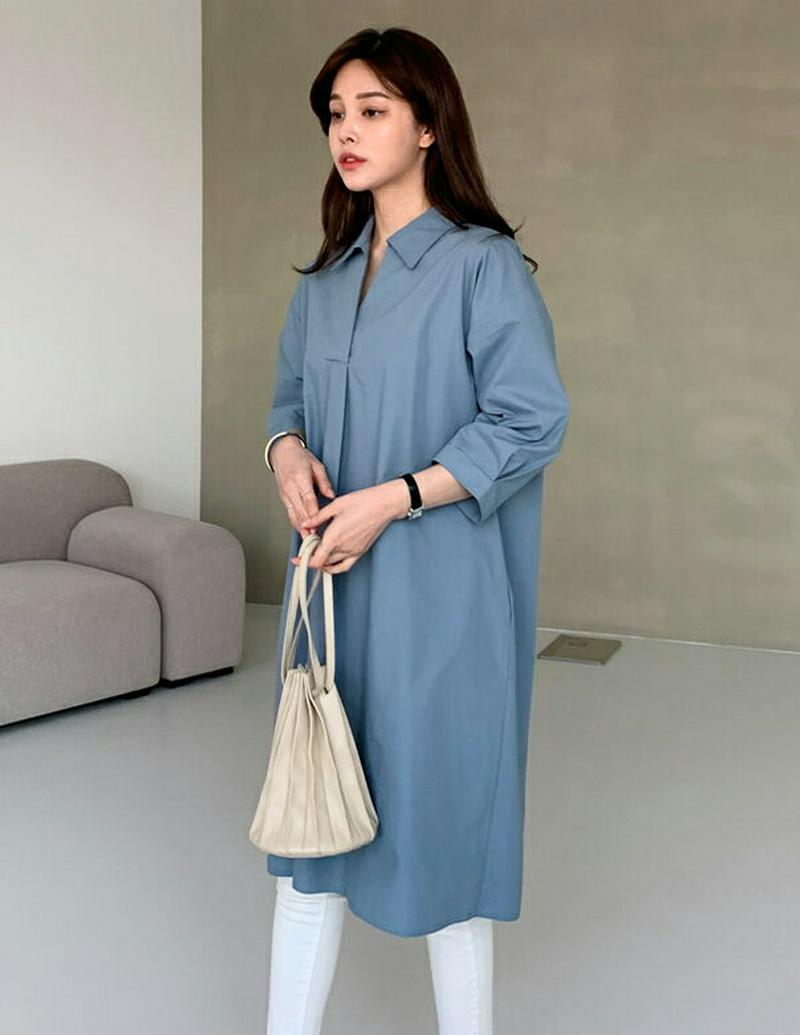 プルオーバーシャツワンピース・全2色・b61136 レディース【ops】【ワンピース ミディ丈 ミディワンピース ミディアム シ