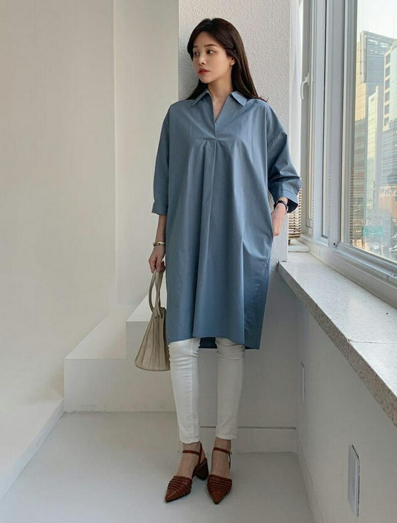 プルオーバーシャツワンピース・全2色・b61136 レディース【ops】【ワンピース ミディ丈 ミディワンピース ミディアム シ