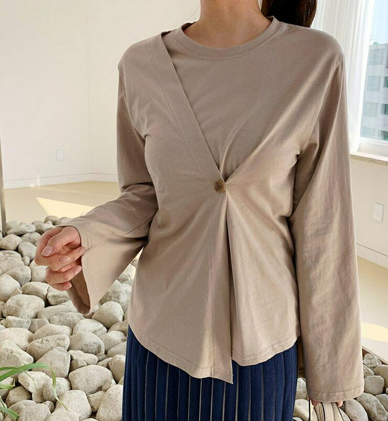 ボタンコットンTシャツ・全4色・t61122 レディース【tops】【トップス Tシャツ 長袖 コットン 綿 ユニーク 個性的 
