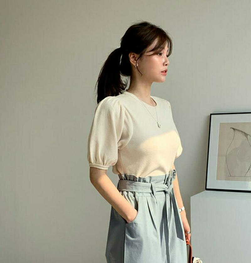 パフショートスリーブニット・全3色・t61126 レディース【tops】【トップス ニット ニットトップス パフスリーブ パフ袖