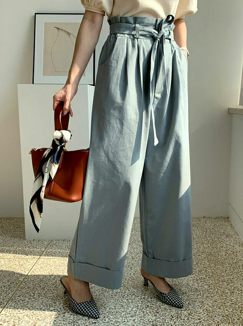 ストラップ付ロールアップパンツ・全3色・b61138 レディース【pt】【ロングパンツ ロング パンツ ズボン ボトムス ワイド