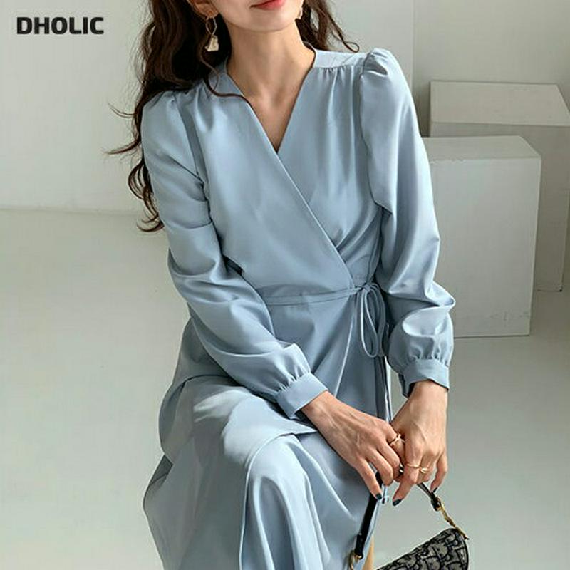 ラップAラインワンピース・全4色・t55406 レディース 【ops】【ワンピース ミディ丈 ミディ ミディワンピース 膝丈 V