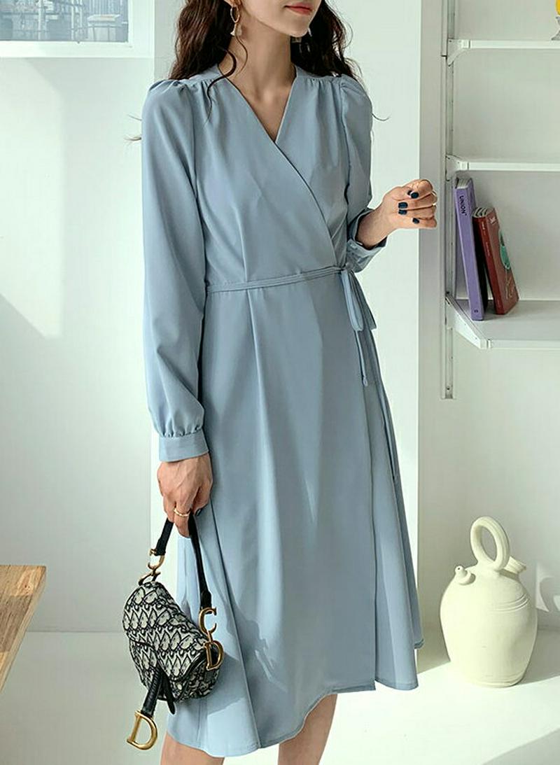 ラップAラインワンピース・全4色・t55406 レディース 【ops】【ワンピース ミディ丈 ミディ ミディワンピース 膝丈 V