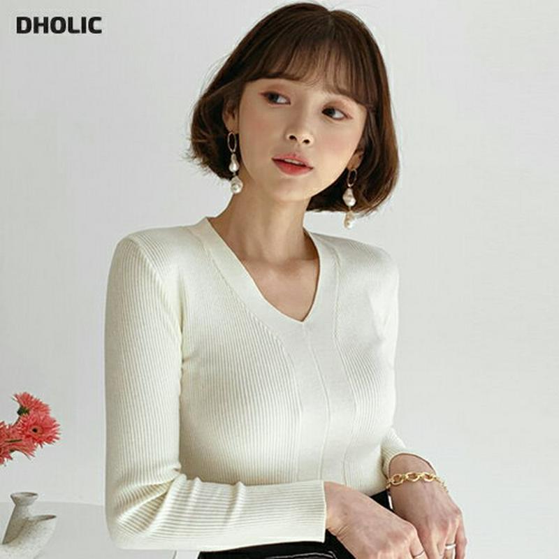 Vネックスリムリブニット・全4色・b55387 レディース 【tops】【トップス Tシャツ リブニット Vネック ニット スリ