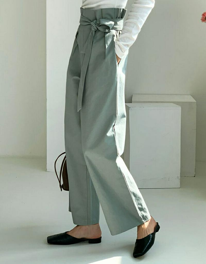 ストラップ付タックワイドパンツ・全3色・b55379 レディース 【pt】【パンツ ワイド ストレート 無地 ハイウエスト フリ